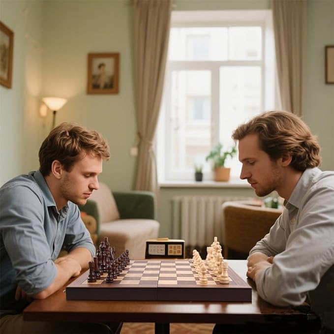 Magnetic Wooden Chess Set 15'' Folding Chess Board Portable Travel Chess Set Games with Chessboard Bag Beginner Chess Set for Tournament Professional Beginner