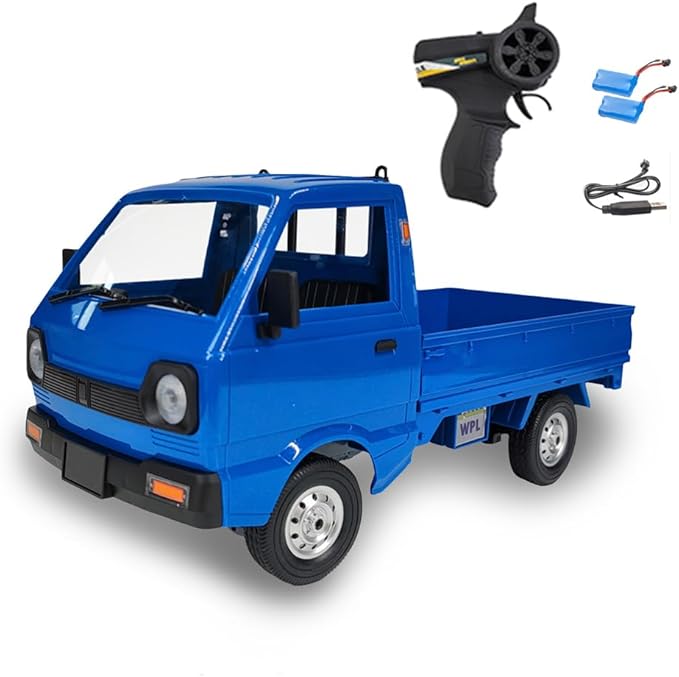 WPL D12 RC Kei Truck 1:10 Scale Remote Control Drift Car 2.4GHz All Terrain Off Road Pickup Truck Crawler with Brushed Motor LED Headlights 2 Batteries RTR for Adults (Blue)