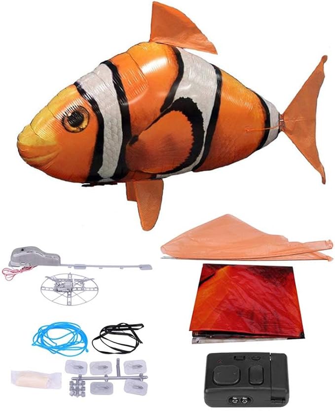 AUOK Remote Control Shark Toys Infrared RC Flying Clown Fish Balloon - Anti-Gravity Indoor Toy with Mid-Air Hovering for Fun Party Decorations &amp Gifts (Orange)