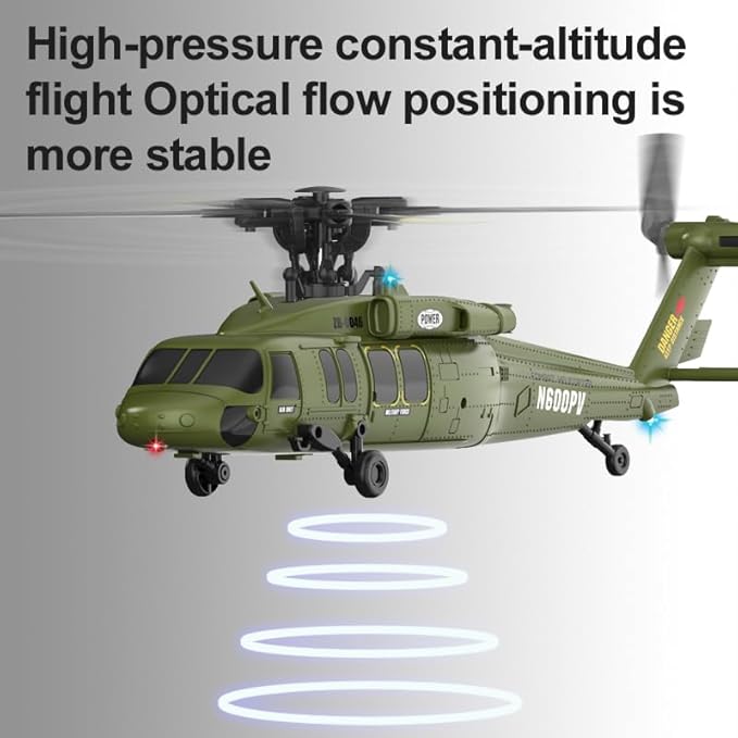 Black-Hawk K200 Brushless RC Helicopter 2.4G 6CH 6-Axis Gyro Military Aircraft with Optical Flow Positioning Altitude Hold &amp Inverted Flight for Adults -3 Battery/RTF