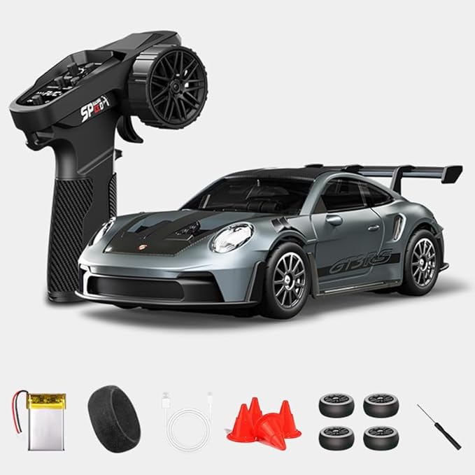 1:43 RC Drift Car D43-01 - 2.4G Full Proportional 4WD Alloy 20KM/H High Speed RC Racing Car with Gyro Silent Bearings Adjustable Speed &amp Lighting(Q10/Grey/D43-01)