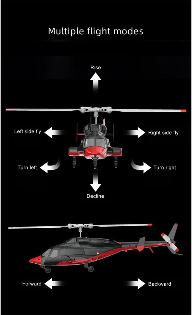 RC Helicopter Model A61 1/53 Scale Air-Wolf 2.4G 4CH Single Rotor RC Plane with Optical Flow Altitude Hold (RTF Version/Black and White) (Red Black)