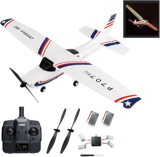 P707pro RC Airplane 3D6G Upgraded 2.4Ghz 3CH Fixed Wing RC Plane with 1020 Motor CESSNA-182 Remote Control Plane for Adults (Light Version)