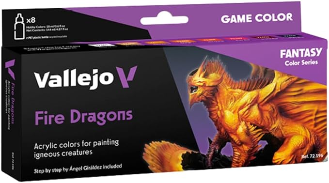 Vallejo - Fire Dragons Acrylic Paint Set | Game Color | Fantasy Color Series Miniature Model Kit for a High Pigment Matte Finish | 8 Bottles x 18 ml. (0.60 fl.oz)