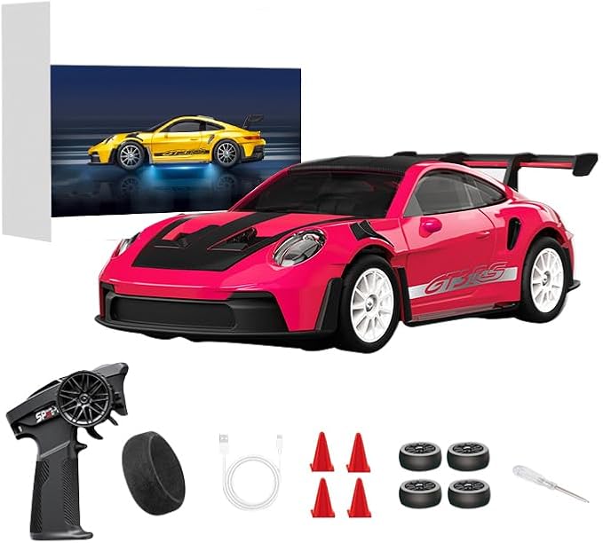 D43-01 1:43 Scale 2.4G Full Proportional 4WD Alloy RC Drift Car with Gyro System Silent Bearings Adjustable Speed &amp LED Lights for Adults High Speed Remote Control Racing Car