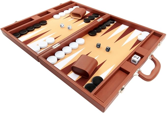 Silverman &amp Co. 19-inch Premium Backgammon Set - Desert Brown Board