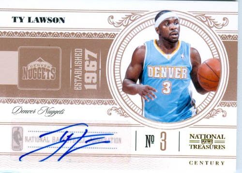 2011 Playoff National Treasures Authentic Ty Lawson Autograph Card