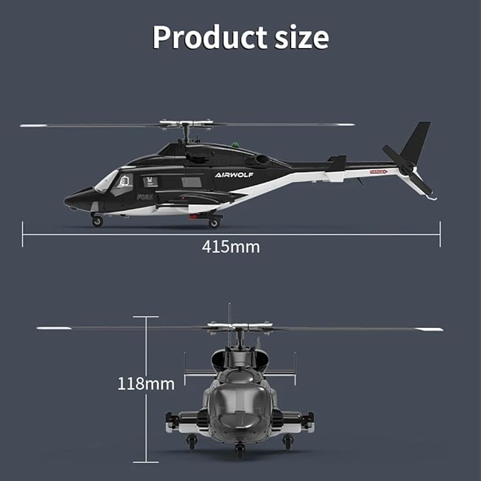 Hanll YUXIANG F02S 1:34 Scale 8CH GPS RC Helicopter – RTF Air-Wolf Replica with Dual Brushless Motors Telemetry Transmitter Optical Flow Metal Servo for Advanced Hobbyists—3 Batteries