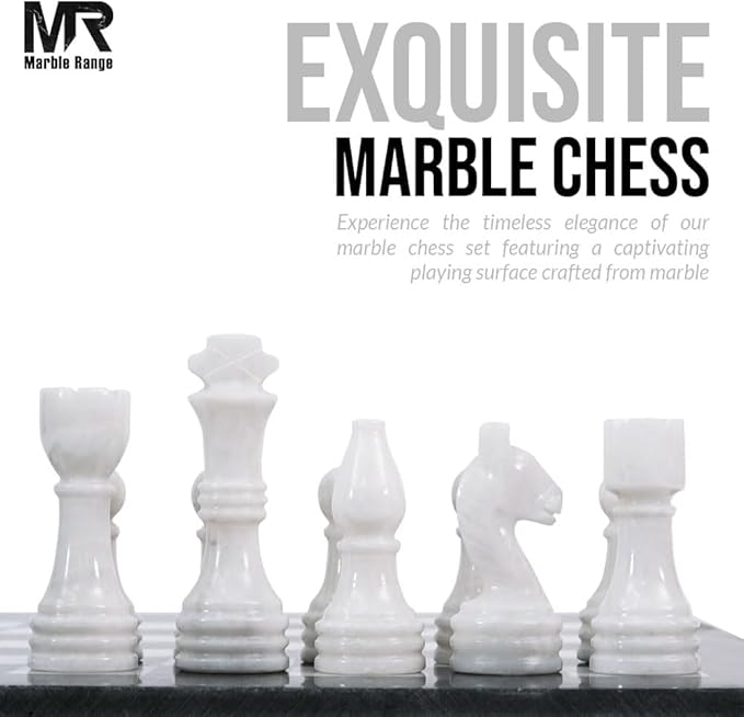 Marble Chess Set for Adults 15 Handmade Black &amp White Board Game with 32 Chess Pieces 2 Extra Queens &amp Storage Box Luxury Travel Game – Elegant Home Décor