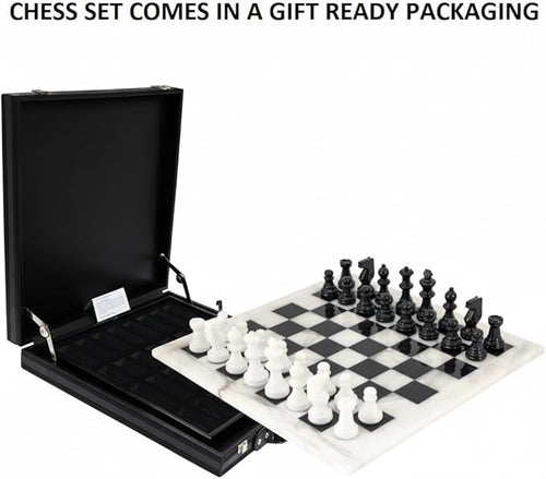 12 Inch Marble Chess Set Handmade Onyx Full Chess Game Set.Comes in Rexine Box Packaging. Perfect for Gifting (White Black)