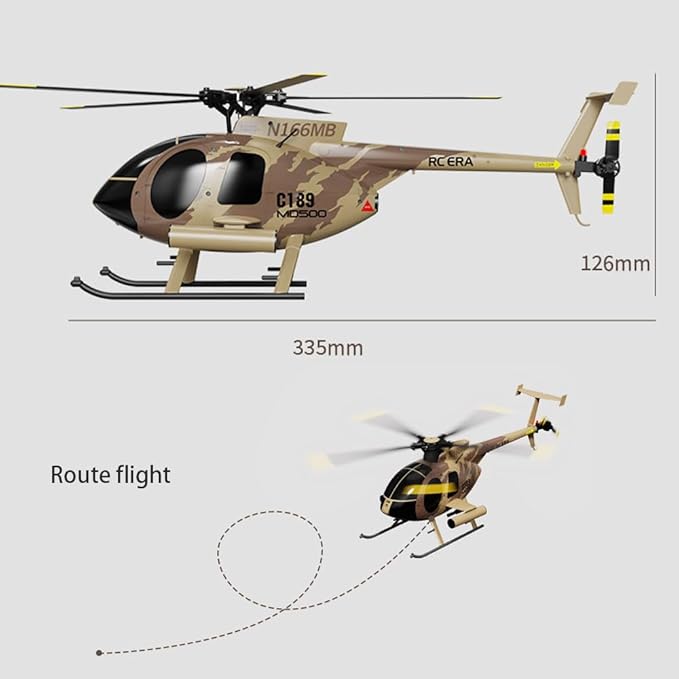 335MM MD500 C189 Remote Control Helicopter Add Optical Flow Positioning RC Aircraft 2Batteries RC Heli Single Rotor No Ailerons Maintain Altitude Hover Green RTF