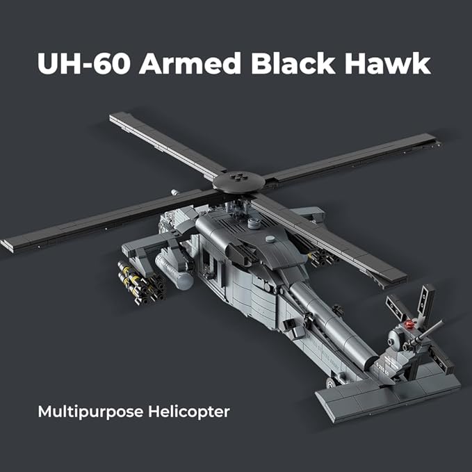 MISINI M8039 1:35 UH-60 Black Hawk Helicopter Building Blocks Set Military Armed Helicopter Bricks Model Kit for Adults Collectible Display Toy Realistic Details The Collector's Gift1377 Pieces