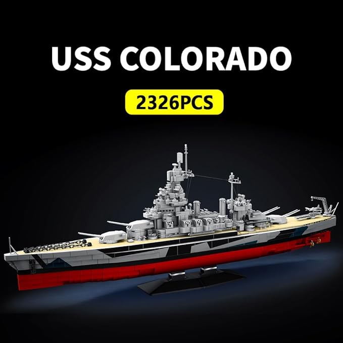 Colorado Battleship (BB-45) Building Block Set World War II U.S. Navy Pacific Fleet MOC Model Gift Toy Ship for Adult and Military Enthusiast Collection and Display