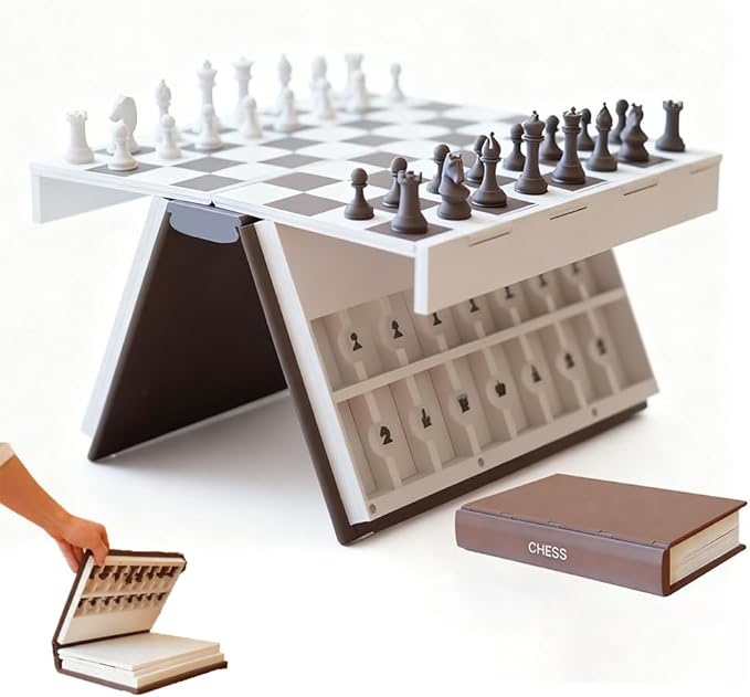 3D Hangman Book 3D Printed Magnetic Chess Book Board Game Portable Folding Playbook Design Travel Style Board Games Backgammon Novelty Books Shaped Games for Adults with Storage