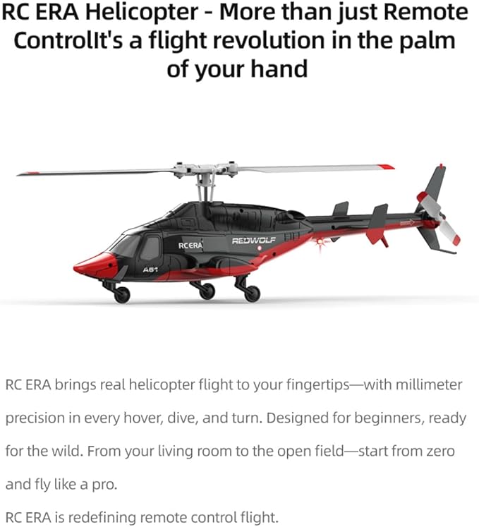 RC ERA A61 RC Helicopter with One-Key Takeoff/Landing 1/52 Scale Air-Wolf Single Rotor 2.4G 4CH Heli Aircraft Altitude Hold Optical Flow Positioning for Adults &amp Hobbyists