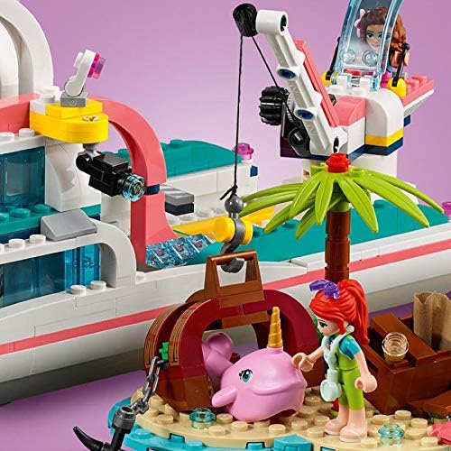 LEGO Friends Rescue Mission Boat 41381 Toy Boat Building Kit with Mini Dolls and Toy Sea Creatures Rescue Playset Includes Narwhal Figure Treasure Box and More for Creative Play (908 Pieces)