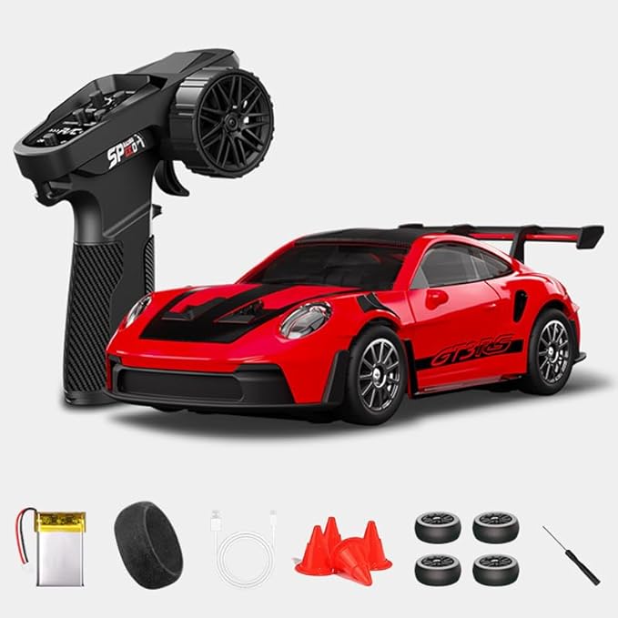 1:43 RC Drift Car D43-01 - 2.4G Full Proportional 4WD Alloy 20KM/H High Speed RC Racing Car with Gyro Silent Bearings Adjustable Speed &amp Lighting(Q2/Red/D43-01)