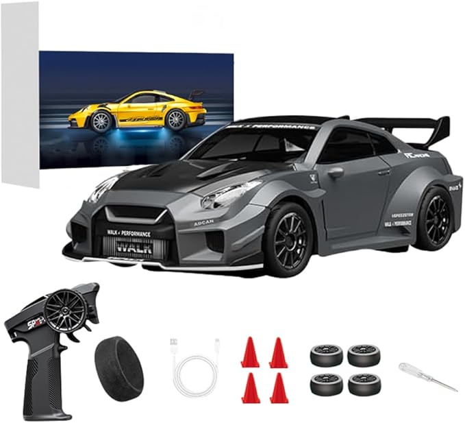 1/43 Scale RC Drift Car 2.4G Full Proportional 4WD Remote Control Car with Gyro Adjustable Speed &amp LED Lights Alloy RC Vehicle for Adult