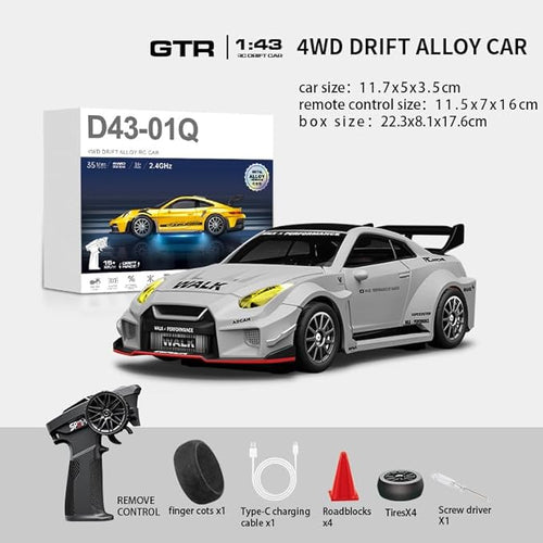 1/43 Scale RC Drift Car 2.4G Full Proportional 4WD Remote Control Car with Gyro Adjustable Speed &amp LED Lights Alloy RC Vehicle for Adult