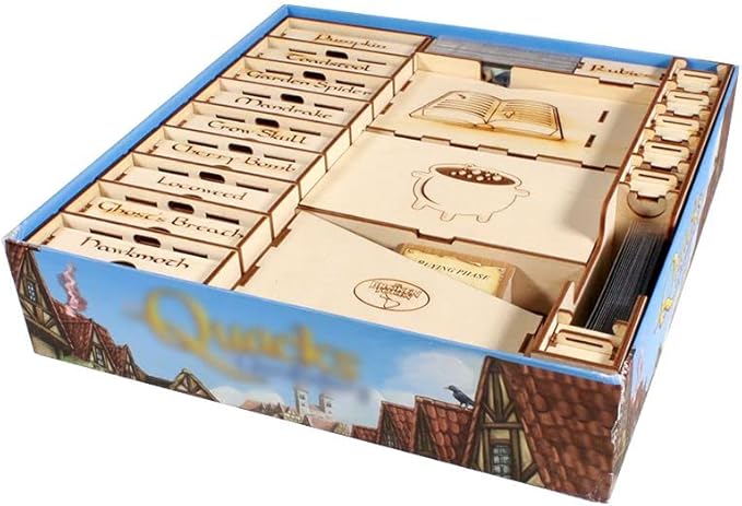 The Broken Token Game Organizer Compatible with Quacks of Quedlinburg - Wooden Game Organizing Box with Multiple Trays