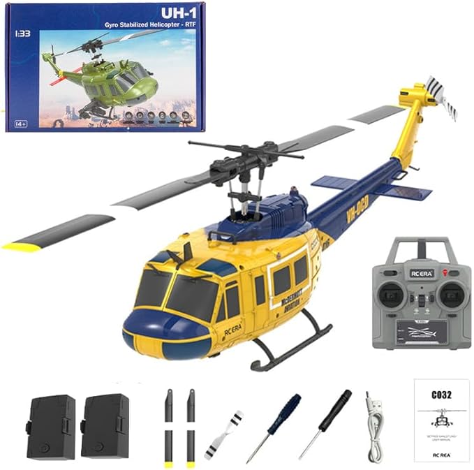 1/48 RC Helicopter for Adults RC ERA C032 UH-1 Huey 2.4G 6CH Gyro Stabilized Remote Control Aircraft with Altitude Hold &amp Optical Flow One-Key Takeoff/Landing