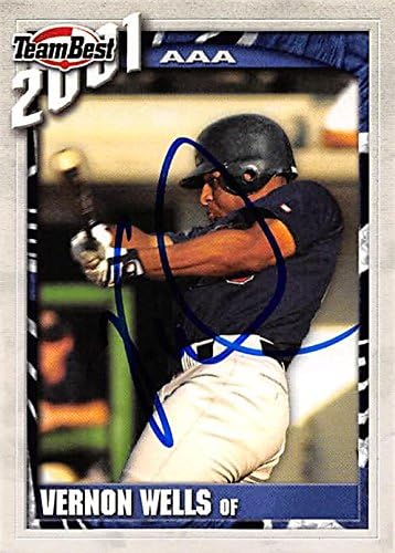 Sports Memorabilia Autograph Warehouse 302157 2001 Vernon Wells Autographed No.97 Rookie Baseball Card - Toronto Blue Jays FT