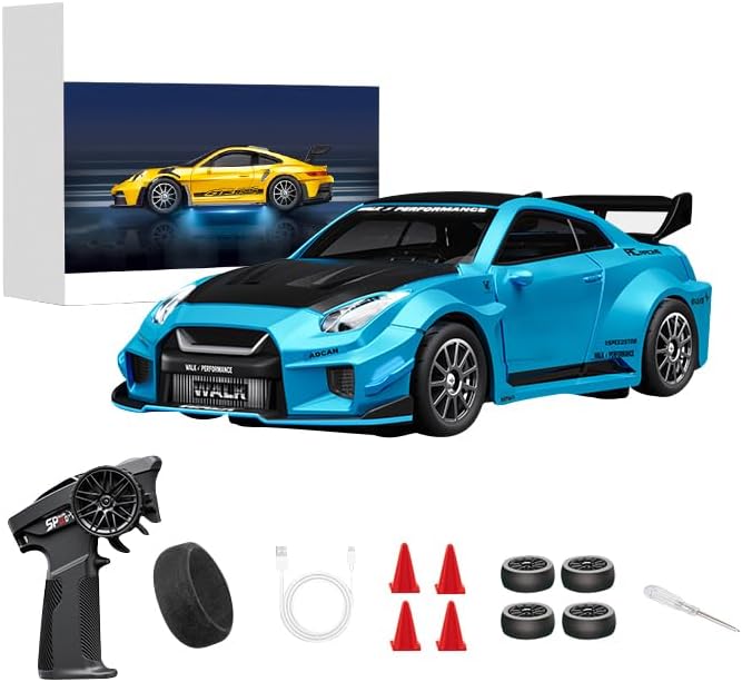 D43-02 1:43 Scale 2.4G Full Proportional 4WD Alloy RC Drift Car with Gyro System Silent Bearings Adjustable Speed &amp LED Lights for Adults High Speed Remote Control Racing Car