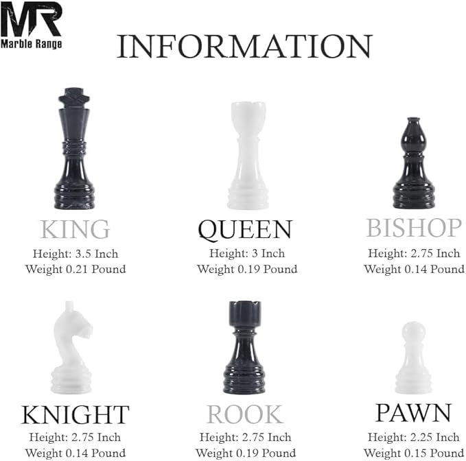 Marble Chess Set for Adults 15 Handmade Black &amp White Board Game with 32 Chess Pieces 2 Extra Queens &amp Storage Box Luxury Travel Game – Elegant Home Décor
