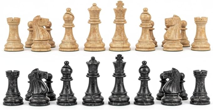 Handcrafted Premium Marble Chess Pieces Set – Elegant 32-Piece Replacement for 12-15 Inch Chess Boards Storage Box (Black and Onyx)