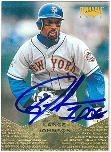 Sports Memorabilia Autograph Warehouse 246662 Lance Johnson Autographed Baseball Card - New York Mets 1997 Pinnacle - No. 20