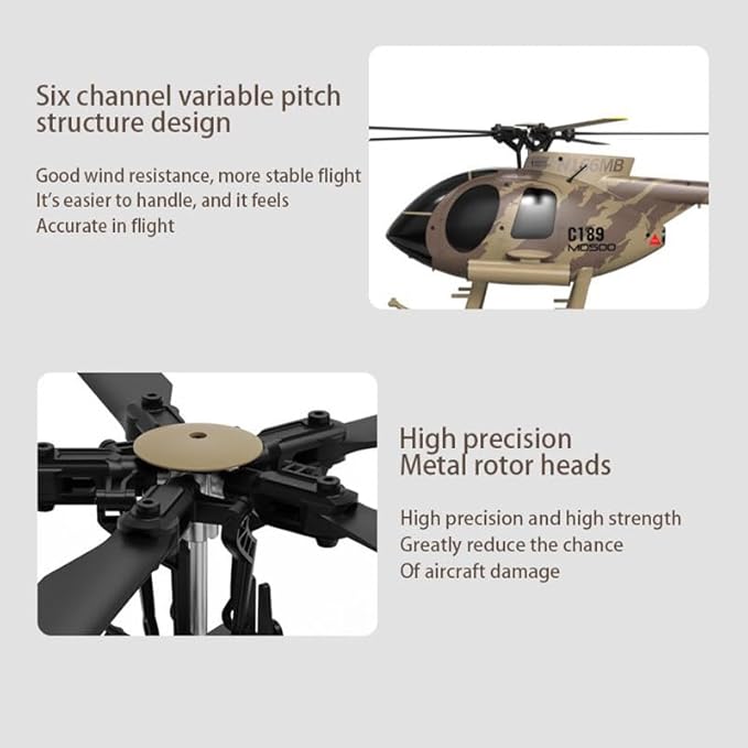 335MM MD500 C189 Remote Control Helicopter Add Optical Flow Positioning RC Aircraft 2Batteries RC Heli Single Rotor No Ailerons Maintain Altitude Hover Green RTF