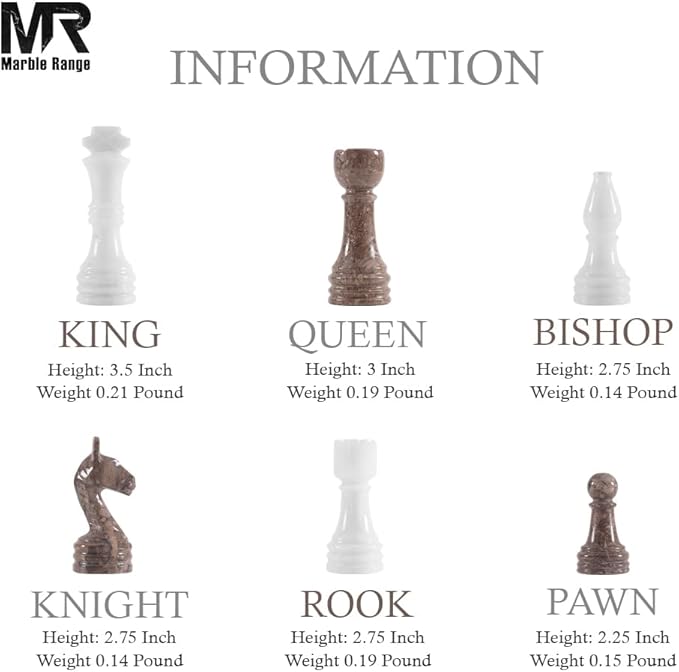 Marble Chess Set for Adults 15 Handmade White &amp Oceanic Board Game with 32 Chess Pieces 2 Extra Queens &amp Storage Box Luxury Travel Game – Elegant Home Décor