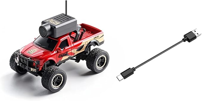 1/64 FPV Mini RC Truck with Camera/WiFi APP Auto Pairing Full Proportional Remote Control Car RC Vehicle for Hobby Drivers Adults - RTR/Red