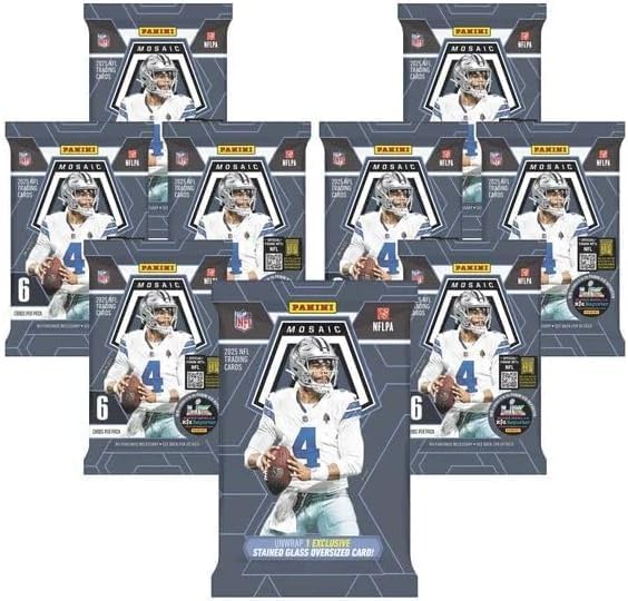 2025 Panini Mosaic Football Sealed Bundle Box 1 Oversized Stained Glass Card and 8 Packs Per Box