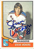 Sports Memorabilia Autograph Warehouse 302457 1974 Steve Vickers Autographed No.29 Hockey Card - New York Rangers