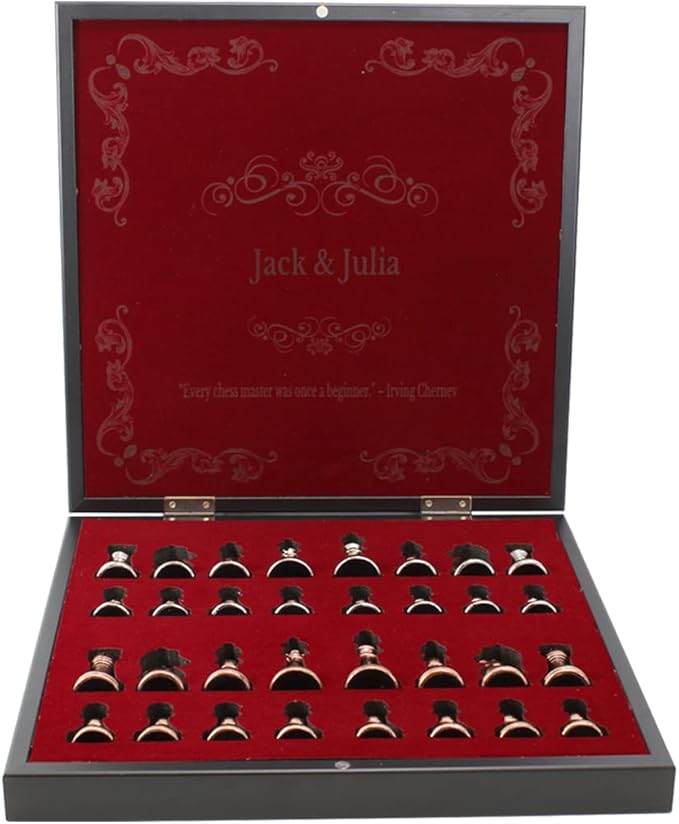 14 Inches Personalized Chess Set - Boxed Custom Chess Board and Metal Chess Figures Set - Gift Idea