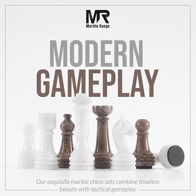 Marble Chess Set for Adults 15 Handmade White &amp Oceanic Board Game with 32 Chess Pieces 2 Extra Queens &amp Storage Box Luxury Travel Game – Elegant Home Décor