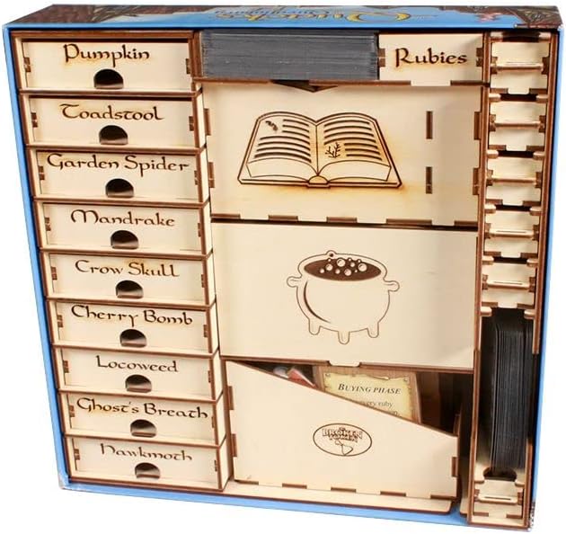 The Broken Token Game Organizer Compatible with Quacks of Quedlinburg - Wooden Game Organizing Box with Multiple Trays