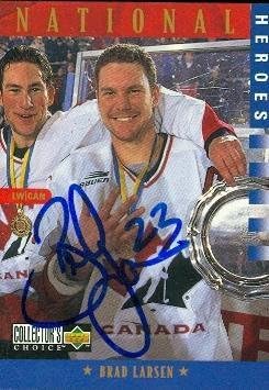 Autograph Warehouse 67502 Brad Larsen Autographed Hockey Card Team Canada 1997 Upper Deck Cc No. 308