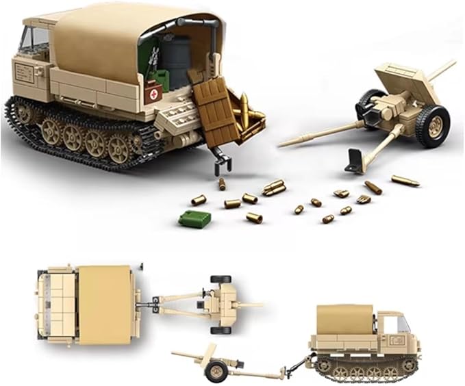 General Jim's WW2 Armored Vehicle Building Block Set - RSO/01 Track Tracker &amp 37mm Anti-Tank Set - 606 Pieces