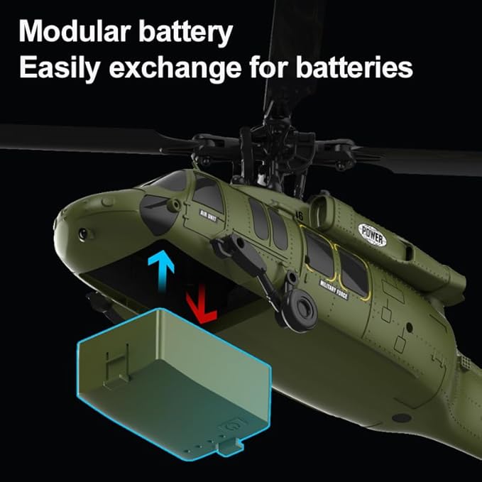 Black-Hawk K200 Brushless RC Helicopter 2.4G 6CH 6-Axis Gyro Military Aircraft with Optical Flow Positioning Altitude Hold &amp Inverted Flight for Adults -3 Battery/RTF