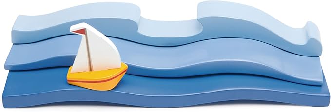 Tender Leaf Toys - Blue Water – Open-Ended Solid Wood Waves Toy Set for Displaying Sea Creatures for Kids Age 3+