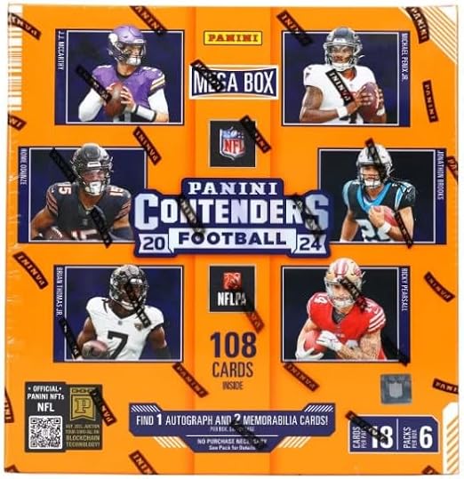 NEW 2024Contenders Football Card MEGA Box 1 AUTOGRAPH and 2 JERSEY Cards Per Box 108 Total Cards - Bonus Patrick Mahomes Card-Sized Print