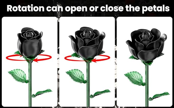 Black Rose Bouquet Building Set for Girls &amp Boys - 12 Pack Botanical Collection Gift for Easter Basket Artificial Flowers Botanical Collection Centerpiece Retro Decor