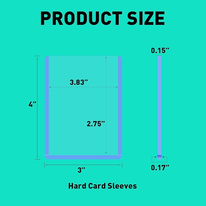 50ct 130pt 3x4 Hard Card Sleeves - Hard Plastic Trading Card Protector Rigid Clear Open-Top Card Sleeve Fits Standard Thick Trading Baseball Sports Game Collectible Cards