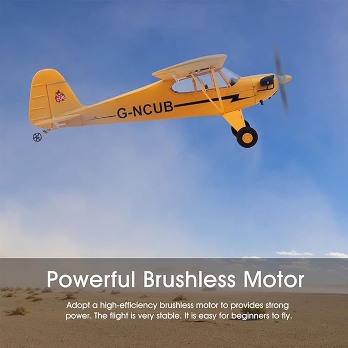 J3-CUB RC Plane 5CH Remote Control Airplane for Adults 1406 Brushless Motor Outdoor 3D6G Fixed Wing Stunt RC Aircraft with Replaceable Parts (Yellow 2B+LED)