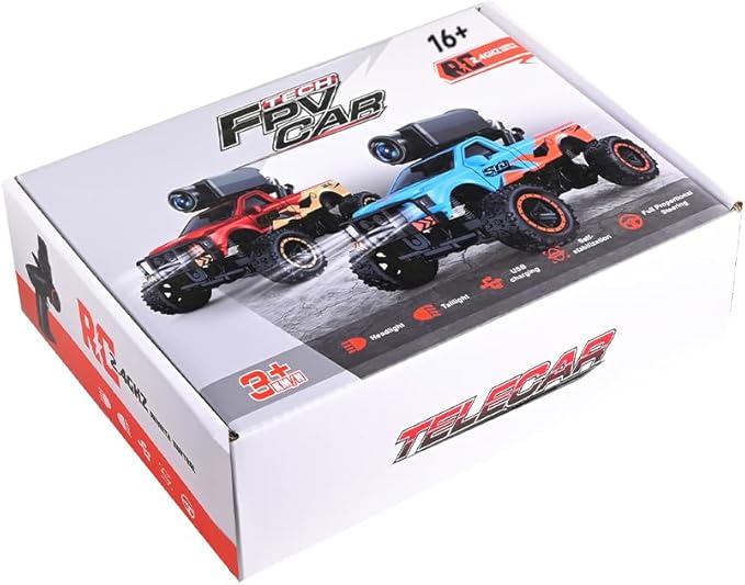 1/64 FPV Mini RC Truck with Camera/WiFi APP Auto Pairing Full Proportional Remote Control Car with Display Screen RC Vehicle for Hobby Drivers Adults - RTR/Blue