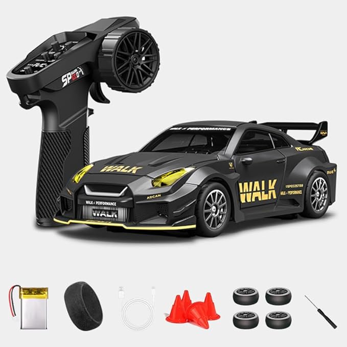 1:43 RC Drift Car D43-02 - 2.4G Full Proportional 4WD Alloy 20KM/H High Speed RC Racing Car with Gyro Silent Bearings Adjustable Speed &amp Lighting(Q9/Dark Gray/D43-02)