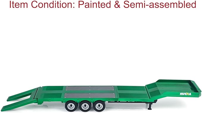 HUINA 1/18 Plastic Flatbed Semi Trailer 1502 for Radio Controlled Tractor Truck 1501 Electric Support Legs Battery No Light Hobby Grade Model for Birthday Gift(Green)