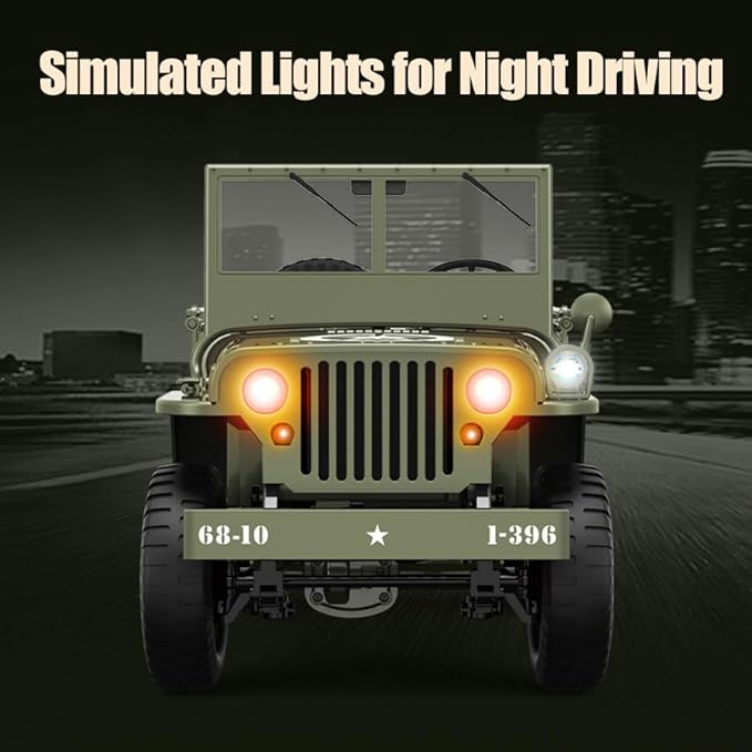 RC Military Truck Rock Crawler 1:10 4WD Off-Road Remote Control Military Jeep with Winch Canvas &amp 2 Batteries 2.4G All Terrain Army Climbing Vehicle with LED Lights for Kids Adult